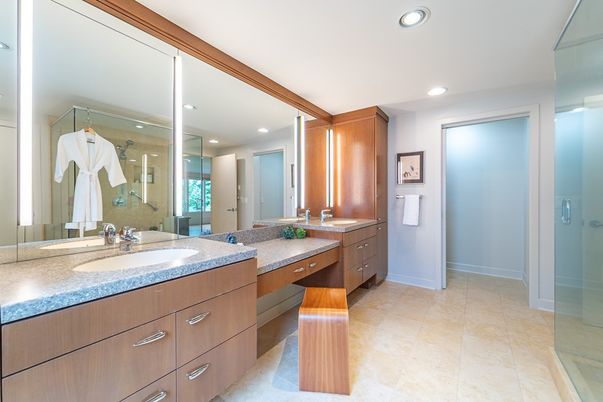 Bathroom, Dual Sink Vanities, Glass Shower, Interior, Recessed Lighting