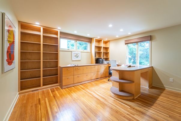 Home Office, Interior, Recessed Lighting, Wood Texture Flooring