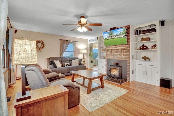 Fireplace, Interior, Living room, Stone Walls, Wood Texture Flooring