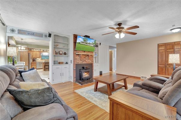 Fireplace, Interior, Kitchen, Living room, Wood Texture Flooring