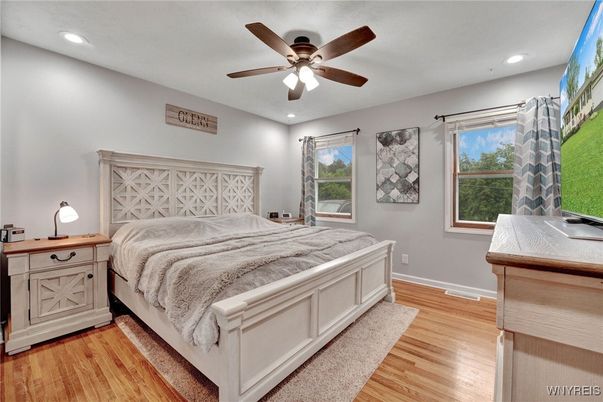 Bedroom, Interior, Recessed Lighting, Wood Texture Flooring