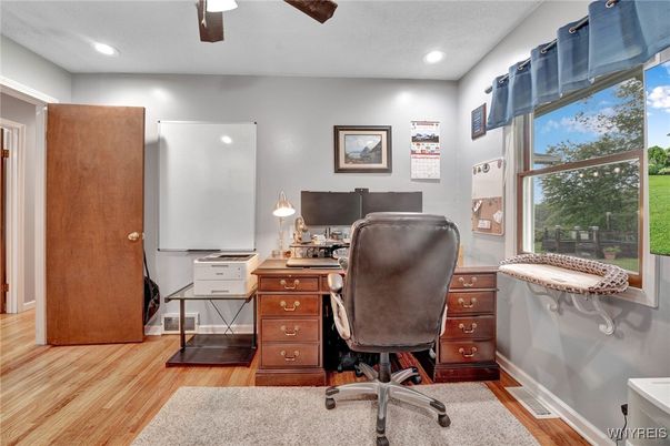 Home Office, Interior, Recessed Lighting, Wood Texture Flooring