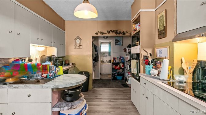 Interior, Kitchen, Pendant Lights, Wood Texture Flooring