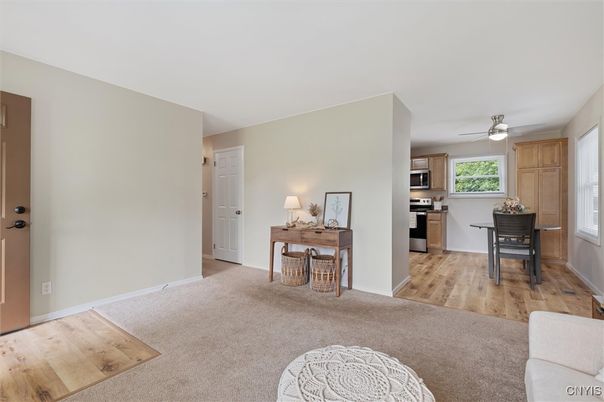 Dining room, Interior, Kitchen, Stainless Steel Appliances, Wood Texture Flooring