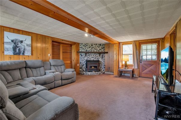 Home Theatre Room, Fireplace, Interior, Living room, Stone Walls, Wooden Beams, Wooden Walls