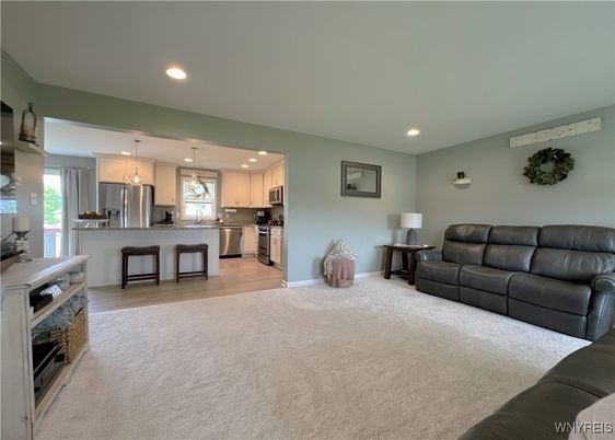 Interior, Kitchen, Living room, Pendant Lights, Recessed Lighting, Stainless Steel Appliances, Wood Texture Flooring
