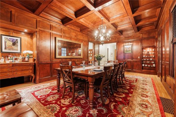 Chandelier, Dining room, Interior, Wooden Beams, Wooden Ceilings, Wood Texture Flooring, Wooden Walls