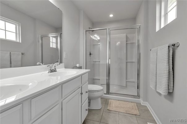 Bathroom, Dual Sink Vanities, Glass Shower, Interior, Recessed Lighting