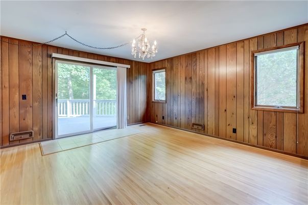 Chandelier, Empty room, Interior, Wood Texture Flooring, Wooden Walls