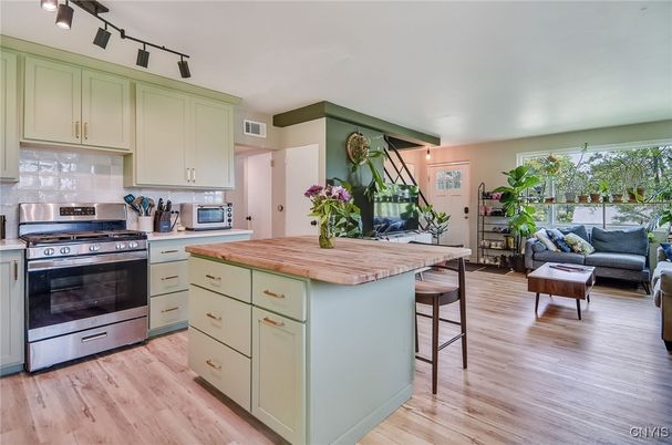 Interior, Kitchen, Living room, Stainless Steel Appliances, Wood Texture Flooring