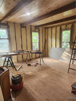 Empty room, Interior, Recessed Lighting, Wooden Beams, Wooden Ceilings, Wood Texture Flooring