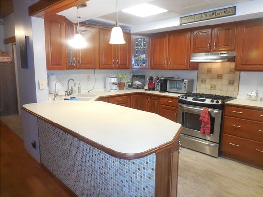 Interior, Kitchen, Pendant Lights, Stainless Steel Appliances, Wood Texture Flooring