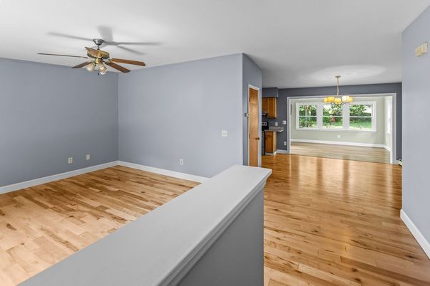 Empty room, Interior, Kitchen, Pendant Lights, Wood Texture Flooring