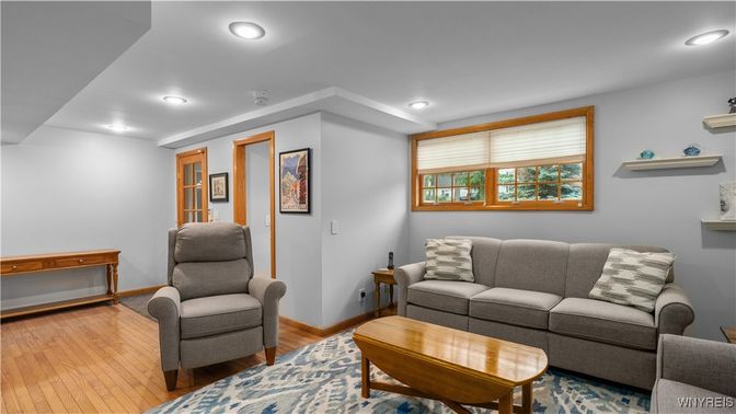Interior, Living room, Recessed Lighting, Wood Texture Flooring