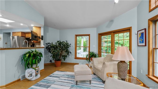 Interior, Kitchen, Living room, Recessed Lighting, Stainless Steel Appliances, Wood Texture Flooring