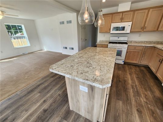 Interior, Kitchen, Pendant Lights, Wood Texture Flooring