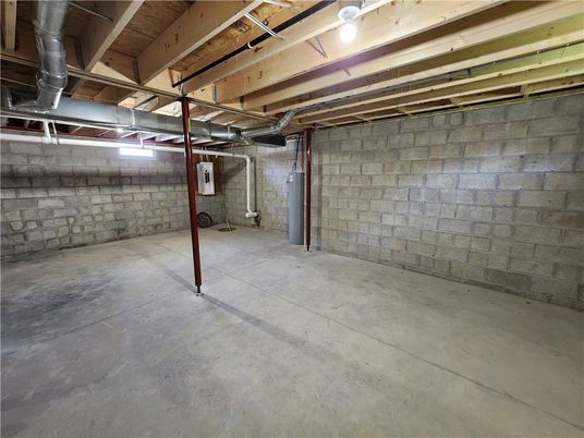 Garage, Interior, Stone Walls, Wooden Beams