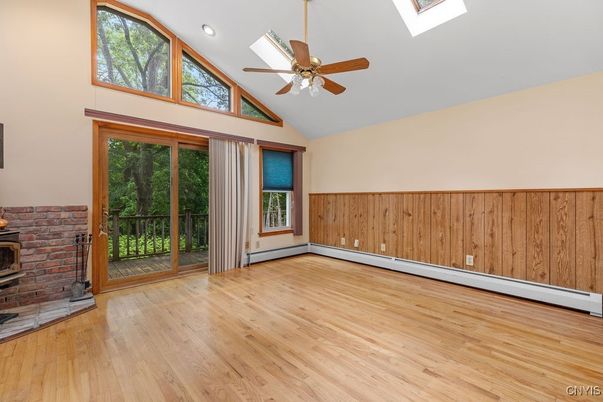 Empty room, Fireplace, Interior, Recessed Lighting, Wood Texture Flooring