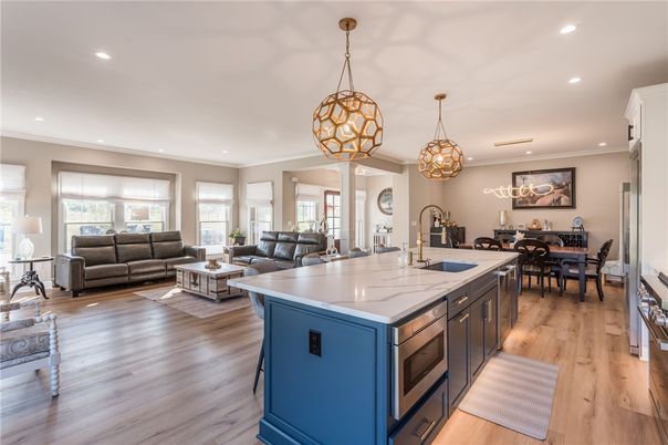 Dining room, Interior, Kitchen, Living room, Pendant Lights, Recessed Lighting, Wood Texture Flooring