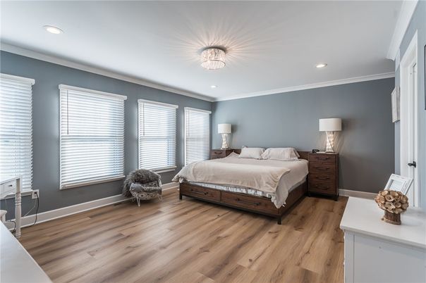 Bedroom, Interior, Recessed Lighting, Wood Texture Flooring