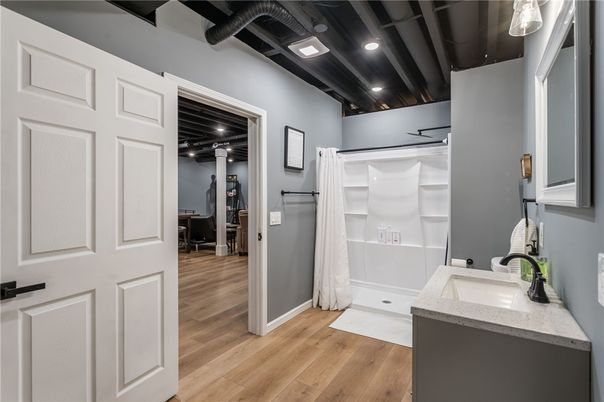 Interior, Kitchen, Recessed Lighting, Wood Texture Flooring
