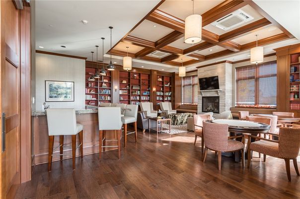 Dining room, Fireplace, Interior, Pendant Lights, Recessed Lighting, Wooden Beams, Wood Texture Flooring