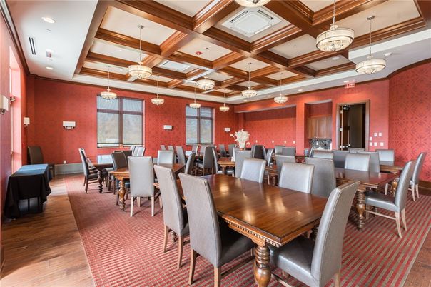 Chandelier, Dining room, Interior, Pendant Lights, Recessed Lighting, Wooden Beams, Wood Texture Flooring