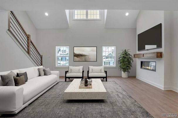 Interior, Living room, Recessed Lighting, Wood Texture Flooring