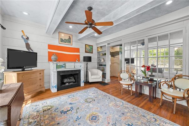 Fireplace, Interior, Recessed Lighting, Wood Texture Flooring