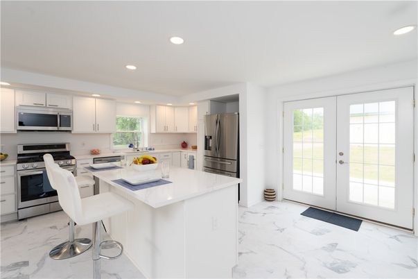 Interior, Kitchen, Marble, Recessed Lighting, Stainless Steel Appliances