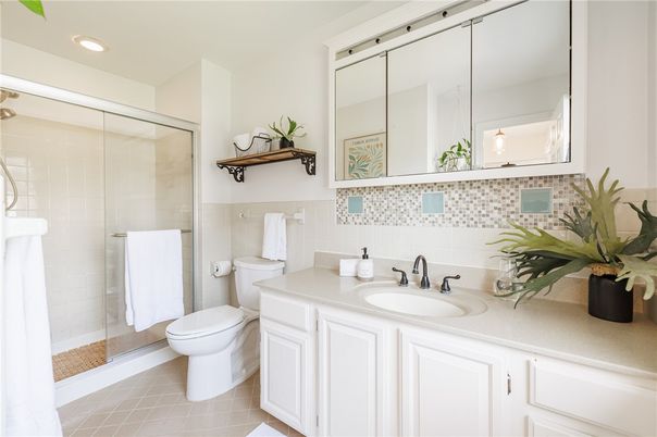 Bathroom, Glass Shower, Interior, Recessed Lighting
