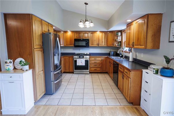 Interior, Kitchen, Pendant Lights, Recessed Lighting, Wood Texture Flooring