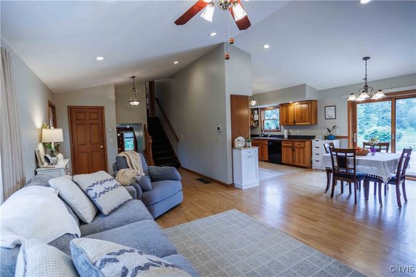 Dining room, Interior, Kitchen, Living room, Pendant Lights, Recessed Lighting, Wood Texture Flooring