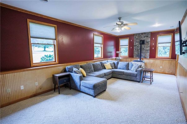 Interior, Living room, Recessed Lighting, Stone Walls