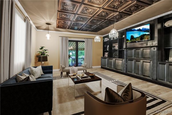 Interior, Living room, Pendant Lights, Wood Texture Flooring