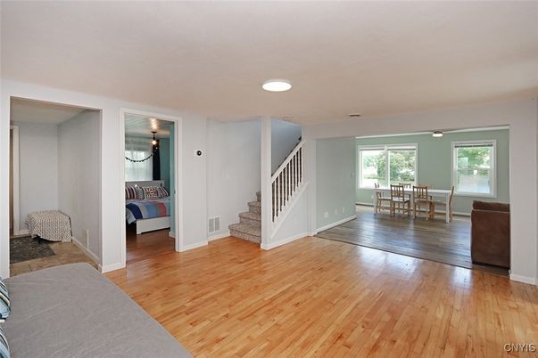 Bedroom, Dining room, Interior, Recessed Lighting, Wood Texture Flooring