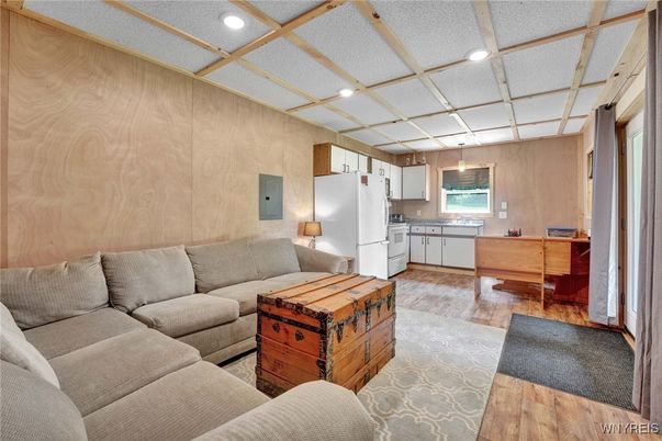 Interior, Kitchen, Living room, Recessed Lighting, Wood Texture Flooring