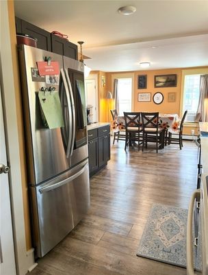 Dining room, Interior, Kitchen, Stainless Steel Appliances, Wood Texture Flooring