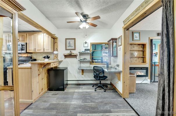 Fireplace, Home Office, Interior, Kitchen, Wood Texture Flooring