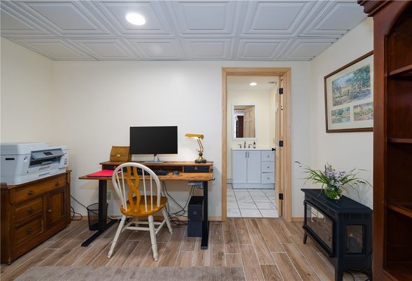 Home Office, Interior, Recessed Lighting, Wood Texture Flooring