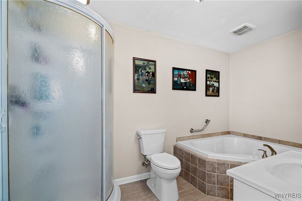Bathroom, Glass Shower, Interior, Wood Texture Flooring