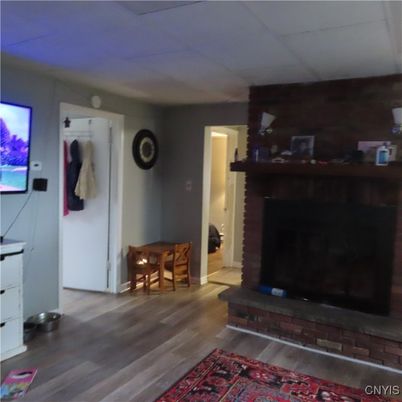 Dining room, Fireplace, Interior, Wood Texture Flooring