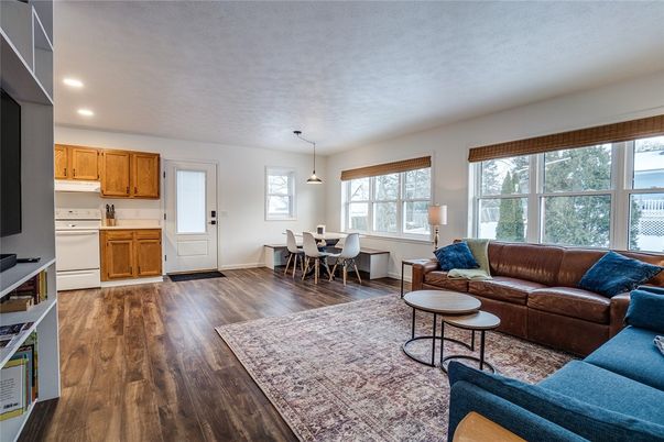Dining room, Interior, Kitchen, Living room, Pendant Lights, Recessed Lighting, Wood Texture Flooring