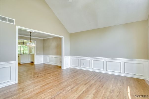 Empty room, Interior, Pendant Lights, Wood Texture Flooring