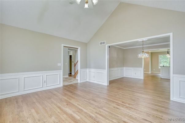 Empty room, Interior, Pendant Lights, Wood Texture Flooring