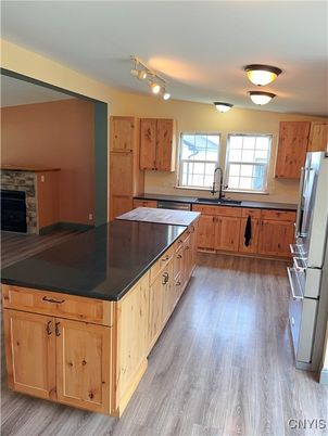 Fireplace, Interior, Kitchen, Wood Texture Flooring
