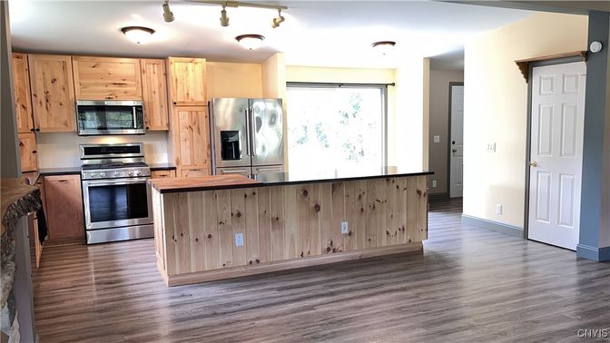 Interior, Kitchen, Stainless Steel Appliances, Wood Texture Flooring