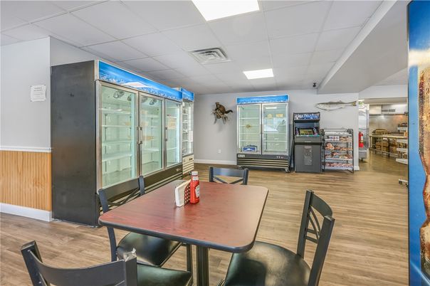 Dining room, Interior, Recessed Lighting, Wood Texture Flooring