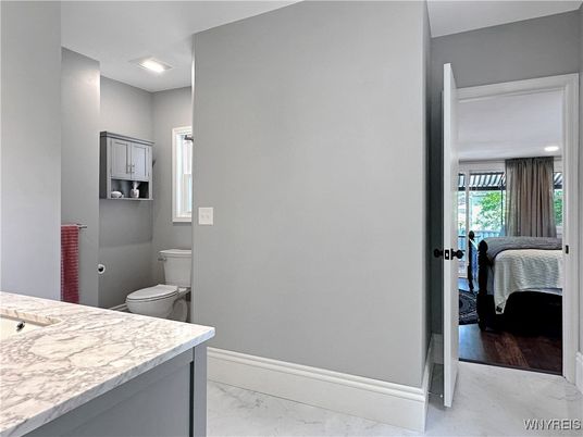Bathroom, Bedroom, Interior, Marble, Recessed Lighting, Wood Texture Flooring