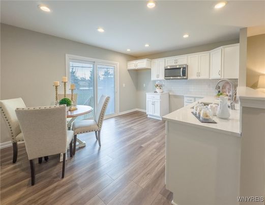 Dining room, Interior, Kitchen, Recessed Lighting, Wood Texture Flooring